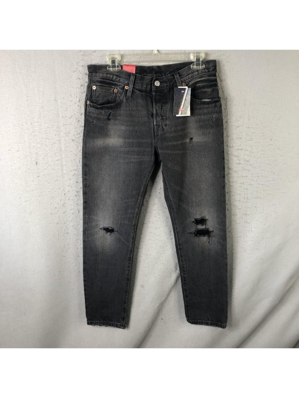 Levi's 501CT Jeans Women 27x32 Gray Charcoal Cropped Tapered Distressed Selvedge